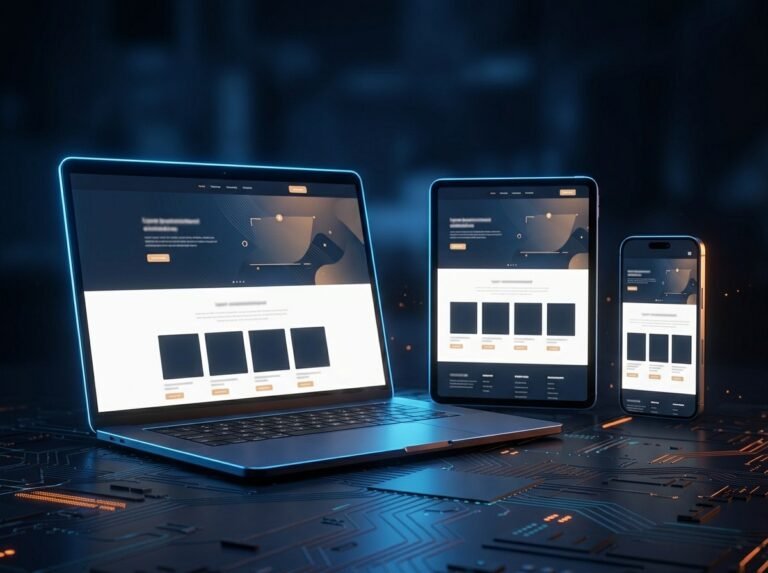 Responsive website development on laptop, tablet and phone